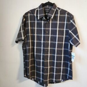 NWT - AXIST Mens XL Slim Fit Short Sleeve Button Up‎ Plaid Shirt Casual Top